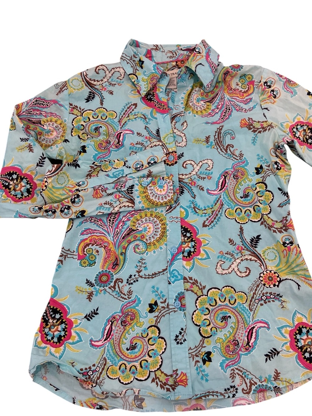Bamboo Traders womens Turquoise Paisley Button-Down Shirt